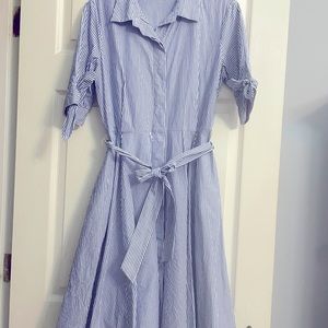 Calvin Klein Striped Shirt Dress with tie sleeve
